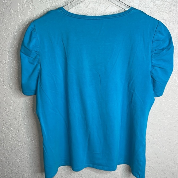 Blue Puffed Ruched Sleeve Top - Picture 5 of 5